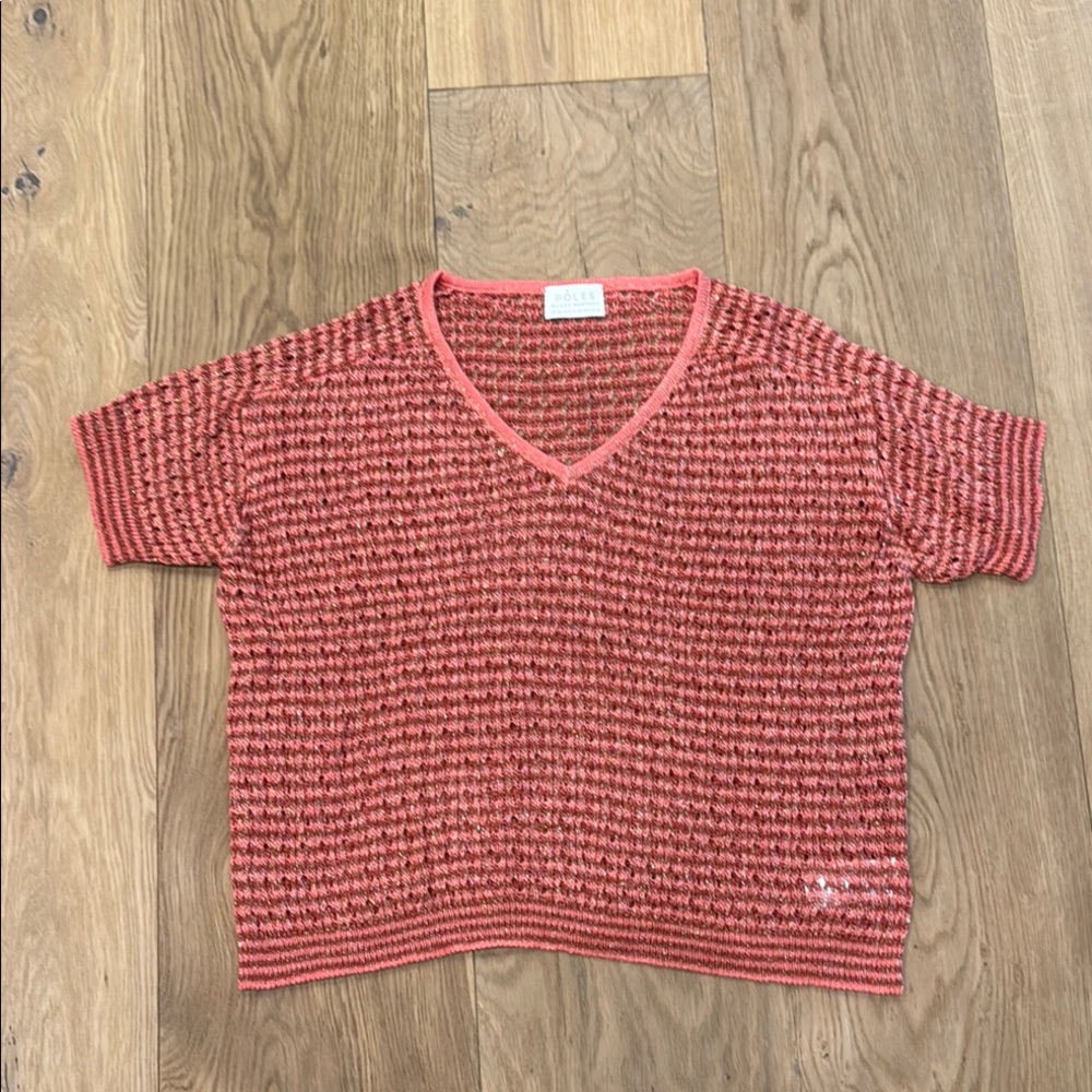Red/pink open knit short sleeve sweater size M NWOT
